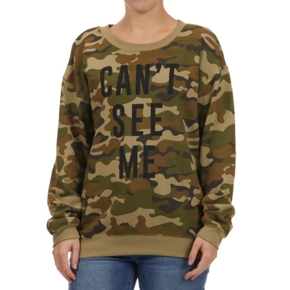 Wound Up Sweaters - WOUND UP Juniors' Crewneck Graphic Pullover “Can’t See Me”